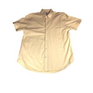 Men’s Black Brown 1826 Dress Shirt  Size Large Yellow Short Sleeve